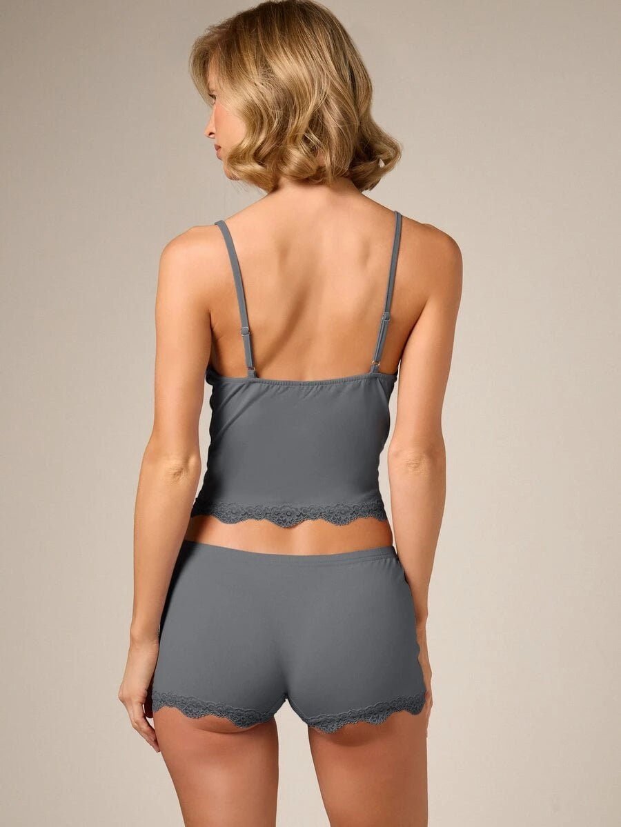 Lace Trim Cami & Shorts Pajama Set for Women – Soft Satin Sleepwear - Sundrift