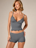 Lace Trim Cami & Shorts Pajama Set for Women – Soft Satin Sleepwear - Sundrift