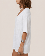 Oversized Cotton Linen T-Shirt for Women – V Neck Short Sleeve Summer Top - Sundrift