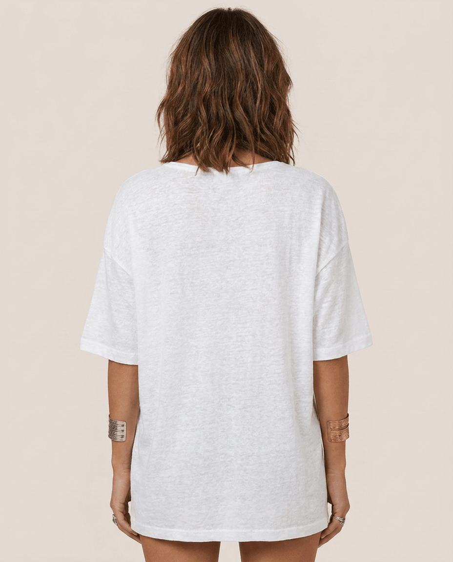 Oversized Cotton Linen T-Shirt for Women – V Neck Short Sleeve Summer Top - Sundrift