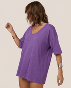 Oversized Cotton Linen T-Shirt for Women – V Neck Short Sleeve Summer Top - Sundrift