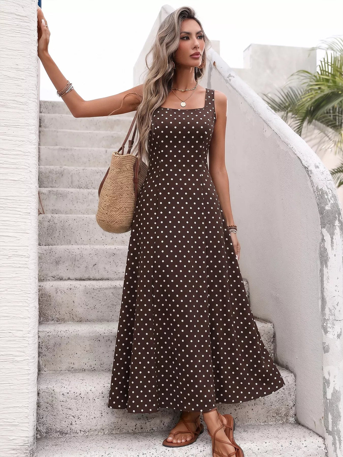 Polka Dot Maxi Dress for Women – Sleeveless Flowy Summer Dress - Sundrift