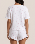 Ribbed Knit Bow Print Top & Shorts Set for Women – Cosy Lounge Pajama Set - Sundrift