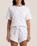 Ribbed Knit Bow Print Top & Shorts Set for Women – Cosy Lounge Pajama Set - Sundrift