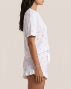 Ribbed Knit Bow Print Top & Shorts Set for Women – Cosy Lounge Pajama Set - Sundrift