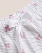 Ribbed Knit Bow Print Top & Shorts Set for Women – Cosy Lounge Pajama Set - Sundrift