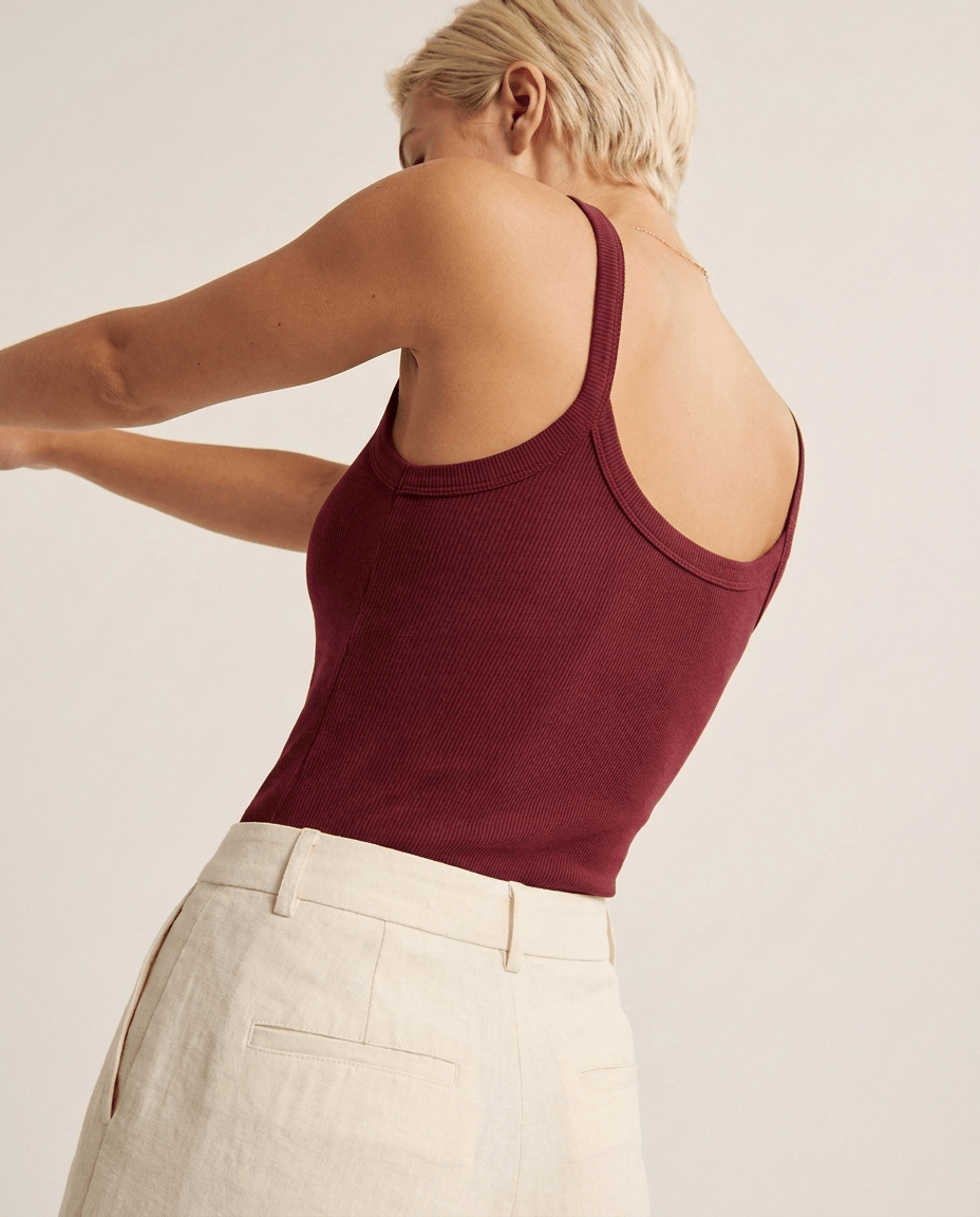 Ribbed Scoop Neck Cami Top for Women – Spaghetti Strap Fitted Tank Top - Sundrift
