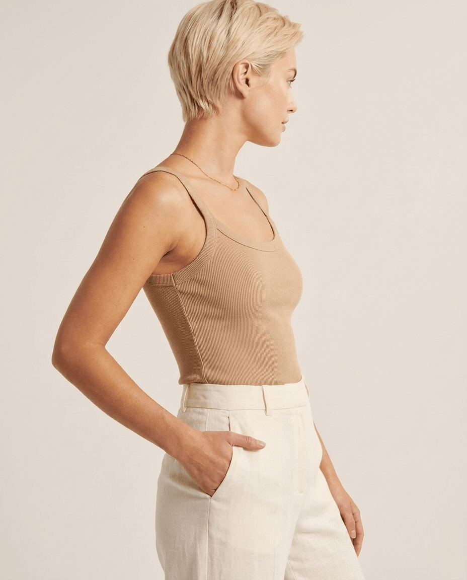 Ribbed Scoop Neck Cami Top for Women – Spaghetti Strap Fitted Tank Top - Sundrift