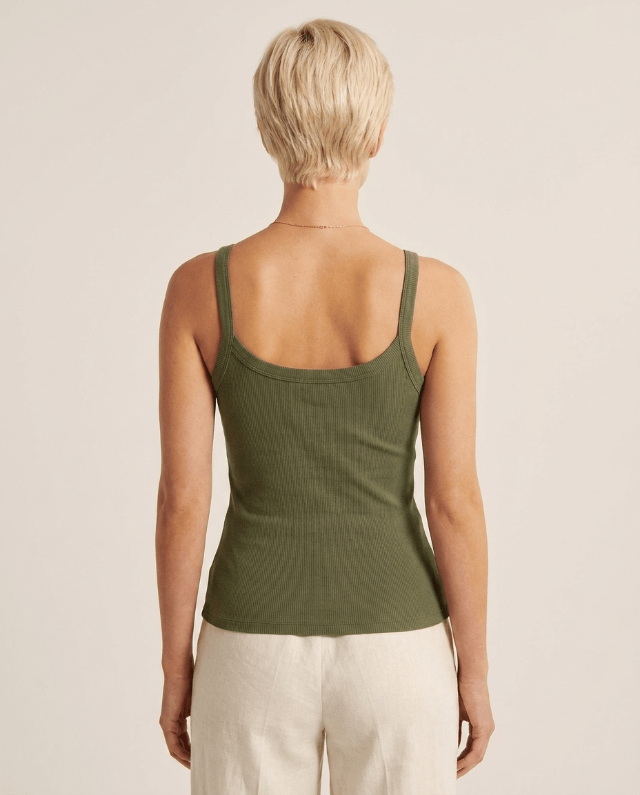 Ribbed Scoop Neck Cami Top for Women – Spaghetti Strap Fitted Tank Top - Sundrift