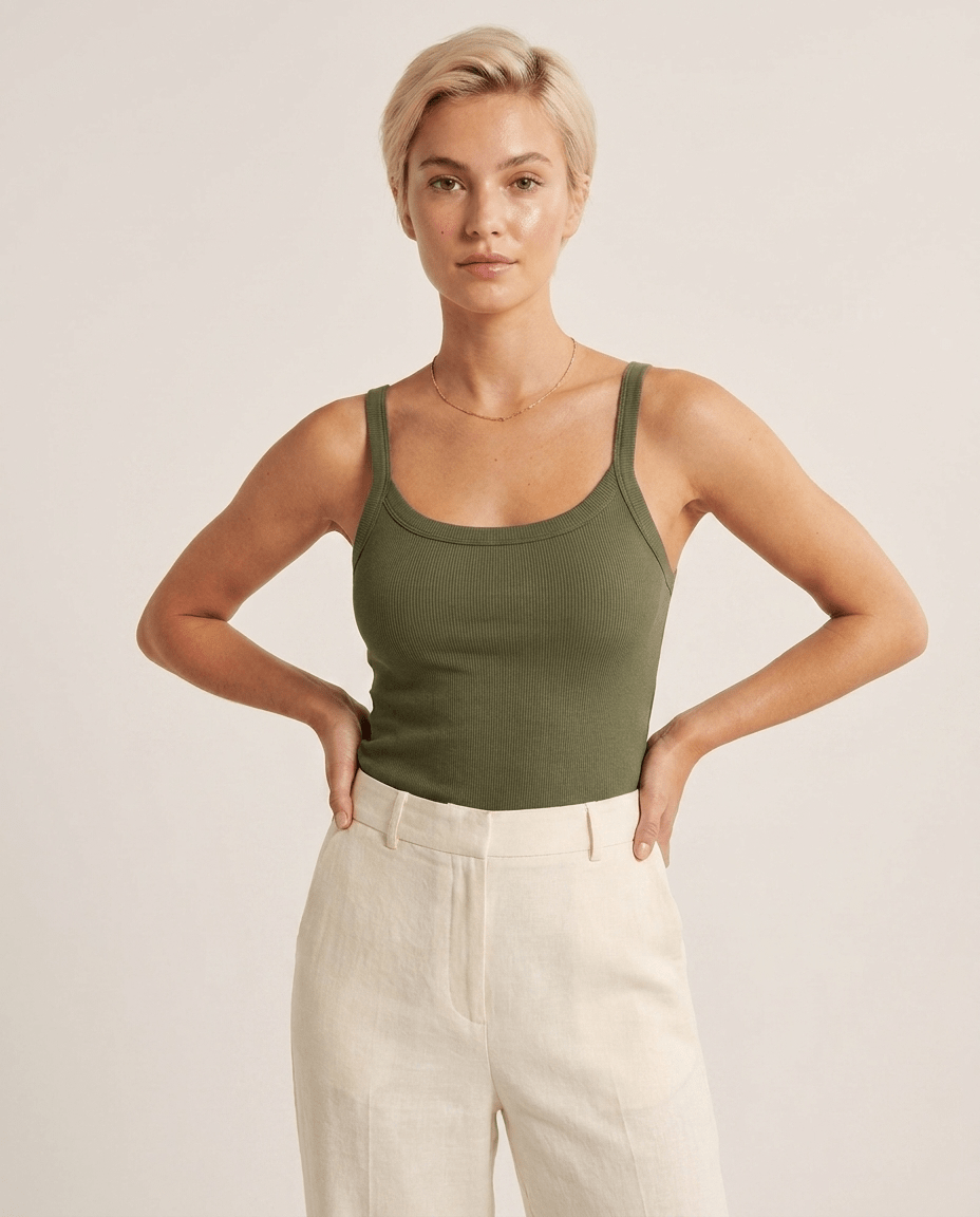 Ribbed Scoop Neck Cami Top for Women – Spaghetti Strap Fitted Tank Top - Sundrift