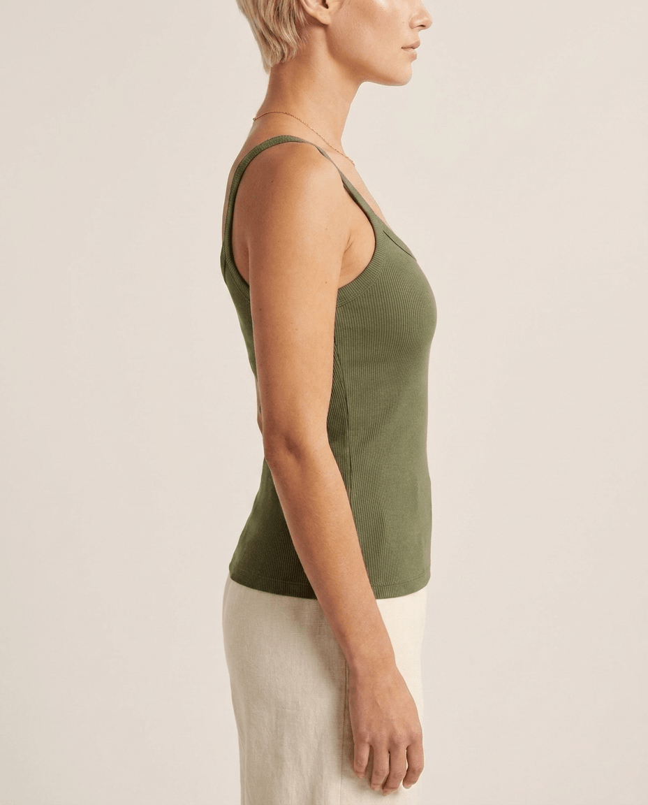Ribbed Scoop Neck Cami Top for Women – Spaghetti Strap Fitted Tank Top - Sundrift
