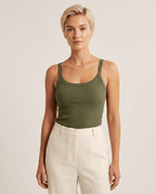Ribbed Scoop Neck Cami Top for Women – Spaghetti Strap Fitted Tank Top - Sundrift