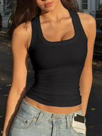 Ribbed Square Neck Tank Top for Women – Fitted Sleeveless Basic Top - Sundrift