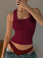Ribbed Square Neck Tank Top for Women – Fitted Sleeveless Basic Top - Sundrift