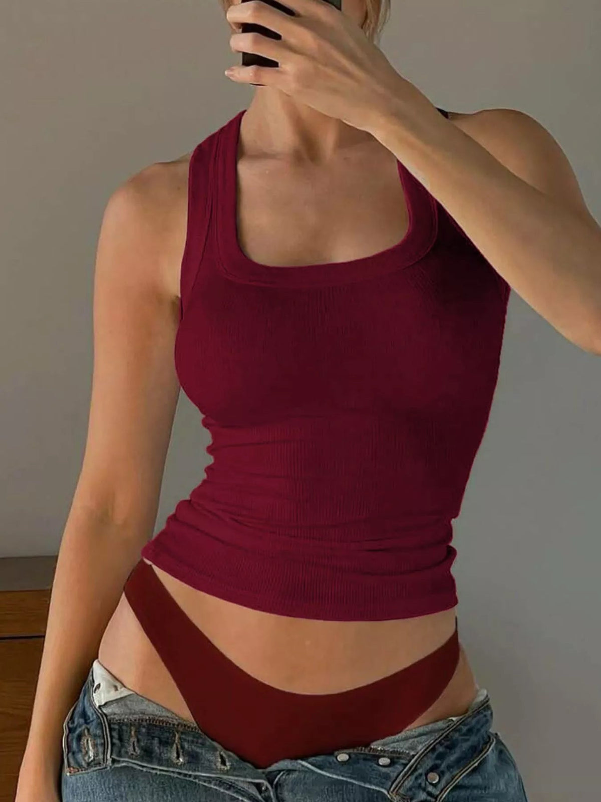 Ribbed Square Neck Tank Top for Women – Fitted Sleeveless Basic Top - Sundrift
