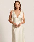 Satin Deep V Neck Dress for Women – Tie Shoulder Slip Party Dress - Sundrift