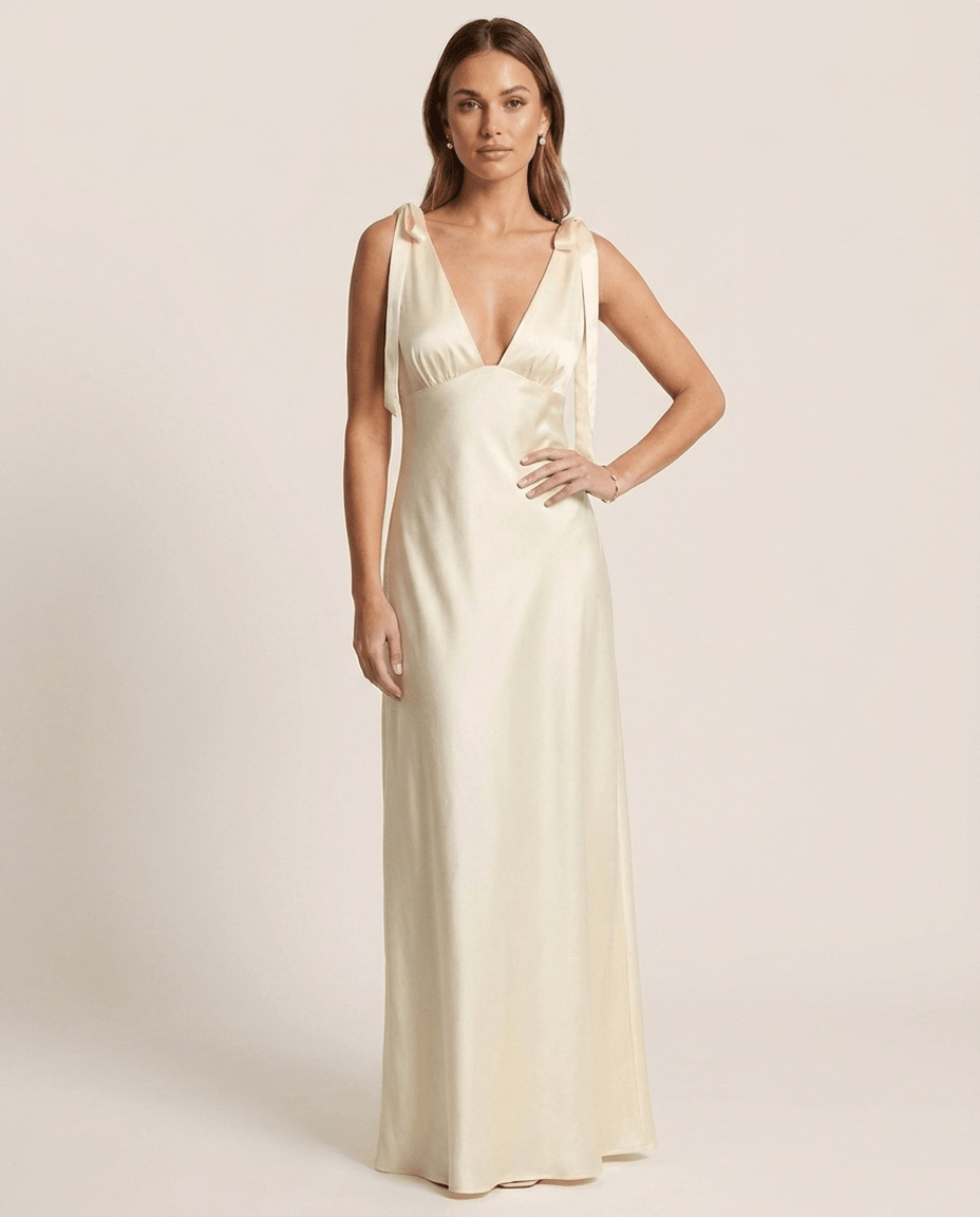 Satin Deep V Neck Dress for Women – Tie Shoulder Slip Party Dress - Sundrift