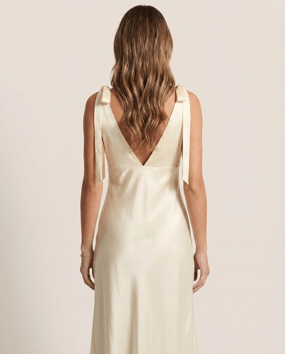 Satin Deep V Neck Dress for Women – Tie Shoulder Slip Party Dress - Sundrift