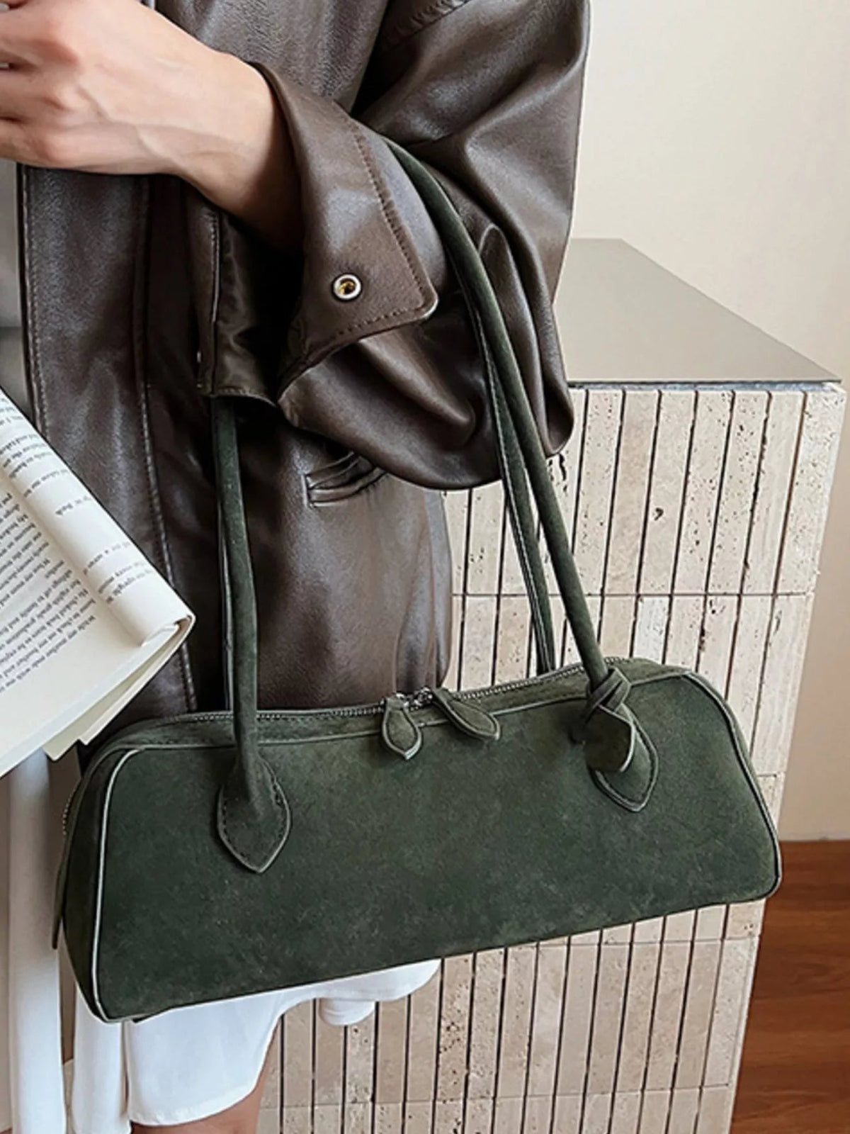Solid Colour Shoulder Bag for Women – Minimalist Leather Look Handbag - Sundrift