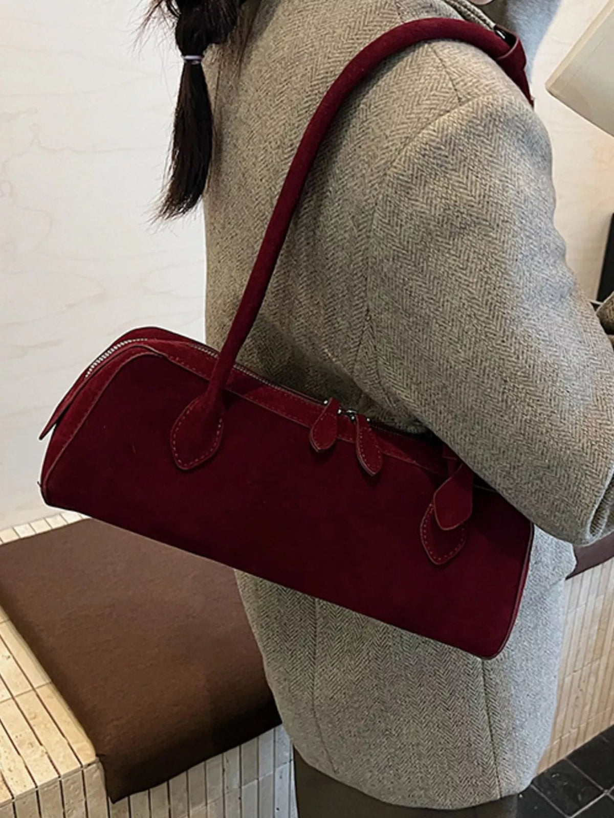 Solid Colour Shoulder Bag for Women – Minimalist Leather Look Handbag - Sundrift