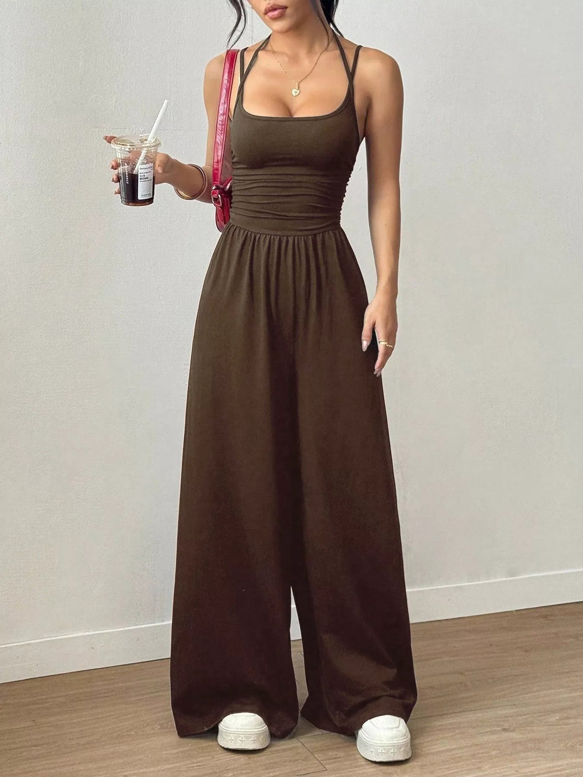 Spaghetti Strap Wide Leg Jumpsuit for Women – Casual Flowy Summer Playsuit - Sundrift