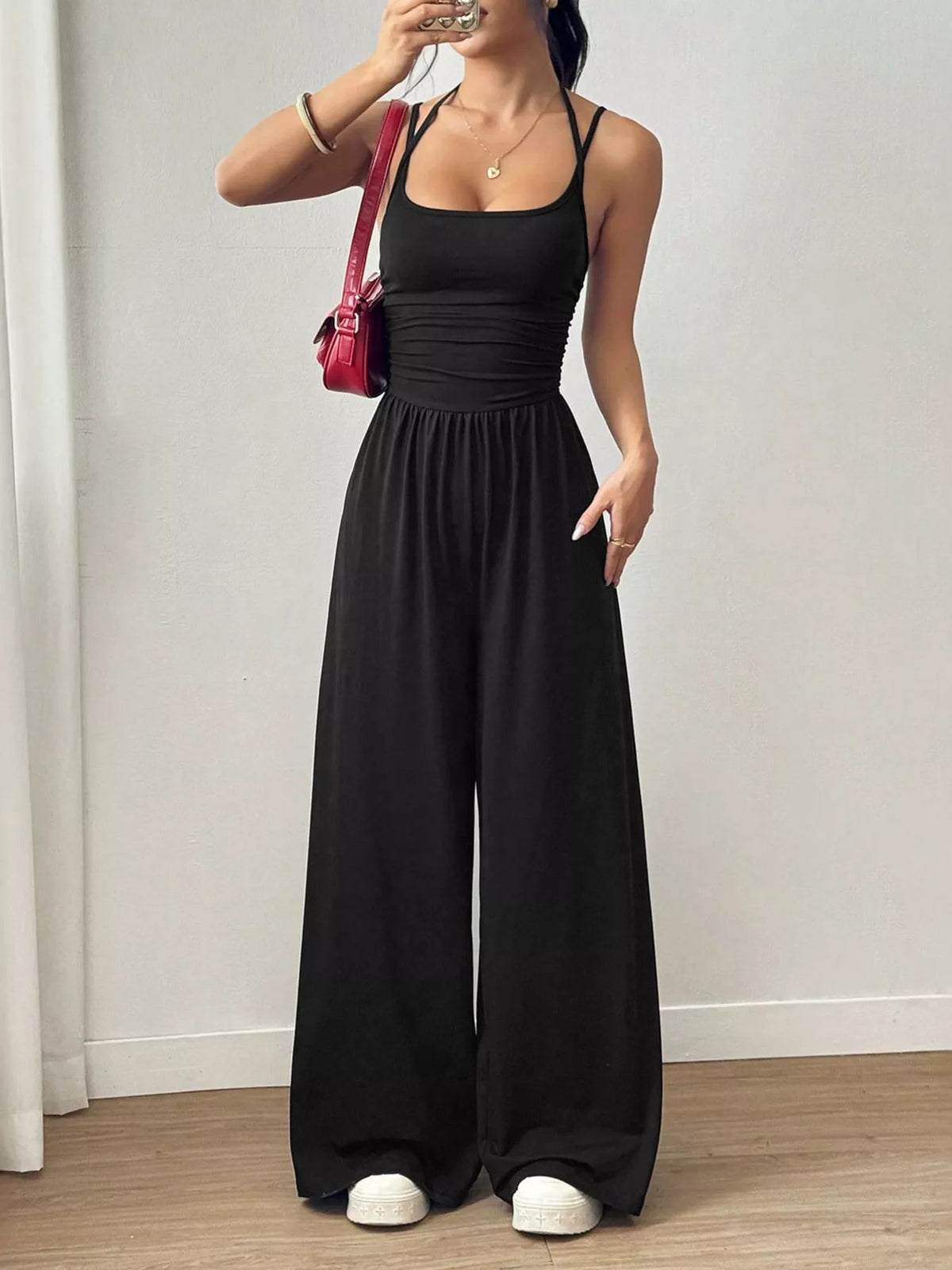 Spaghetti Strap Wide Leg Jumpsuit for Women – Casual Flowy Summer Playsuit - Sundrift