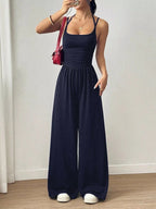 Spaghetti Strap Wide Leg Jumpsuit for Women – Casual Flowy Summer Playsuit - Sundrift