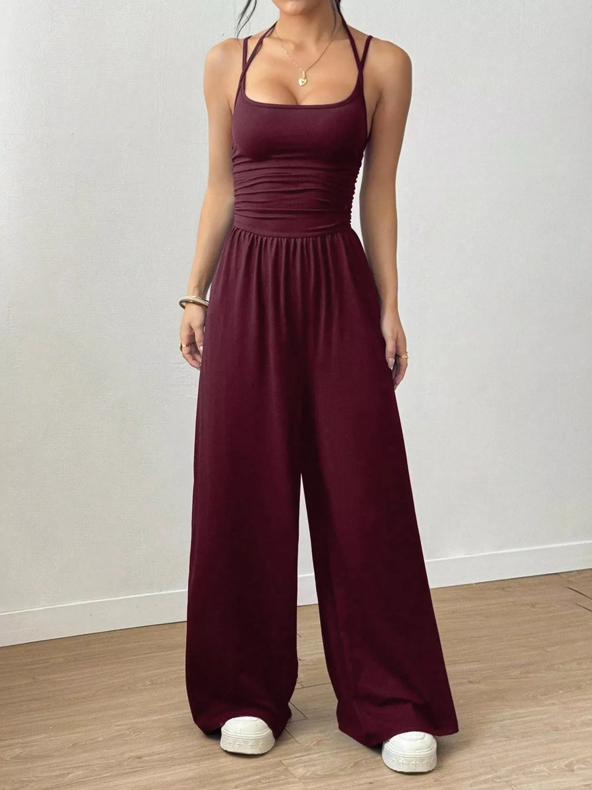 Spaghetti Strap Wide Leg Jumpsuit for Women – Casual Flowy Summer Playsuit - Sundrift