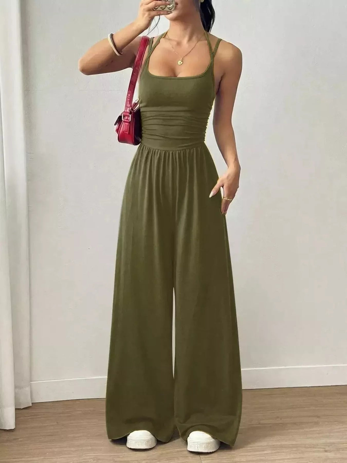 Spaghetti Strap Wide Leg Jumpsuit for Women – Casual Flowy Summer Playsuit - Sundrift
