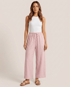 Striped Linen Wide Leg Pants for Women – Palazzo Beach Trousers with Pockets - Sundrift
