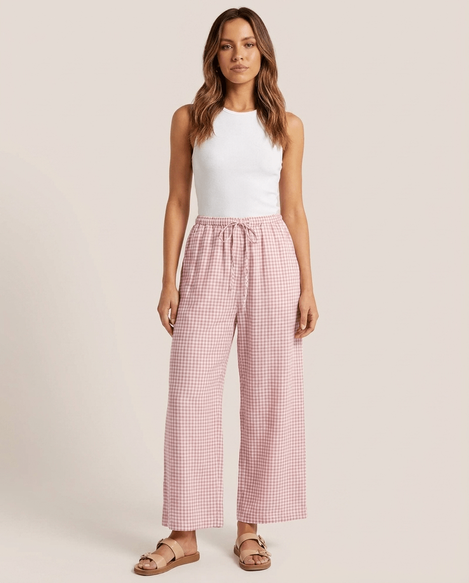 Striped Linen Wide Leg Pants for Women – Palazzo Beach Trousers with Pockets - Sundrift