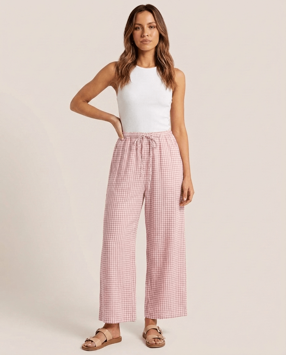 Striped Linen Wide Leg Pants for Women – Palazzo Beach Trousers with Pockets - Sundrift