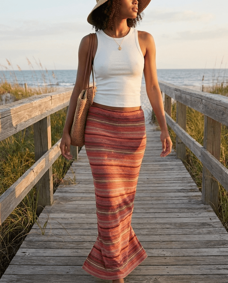 Striped Maxi Skirt for Women – High Waist Flowy Long Summer Skirt - Sundrift
