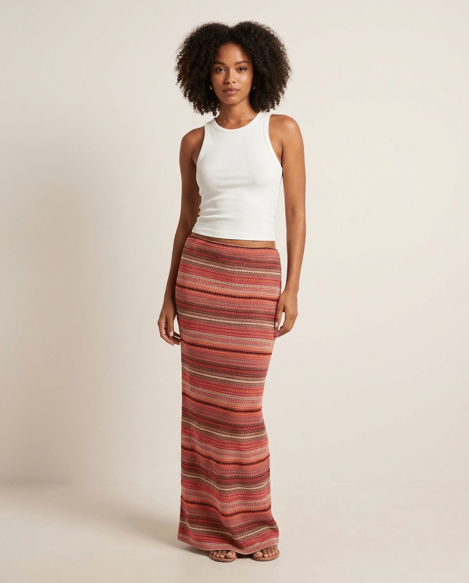 Striped Maxi Skirt for Women – High Waist Flowy Long Summer Skirt - Sundrift
