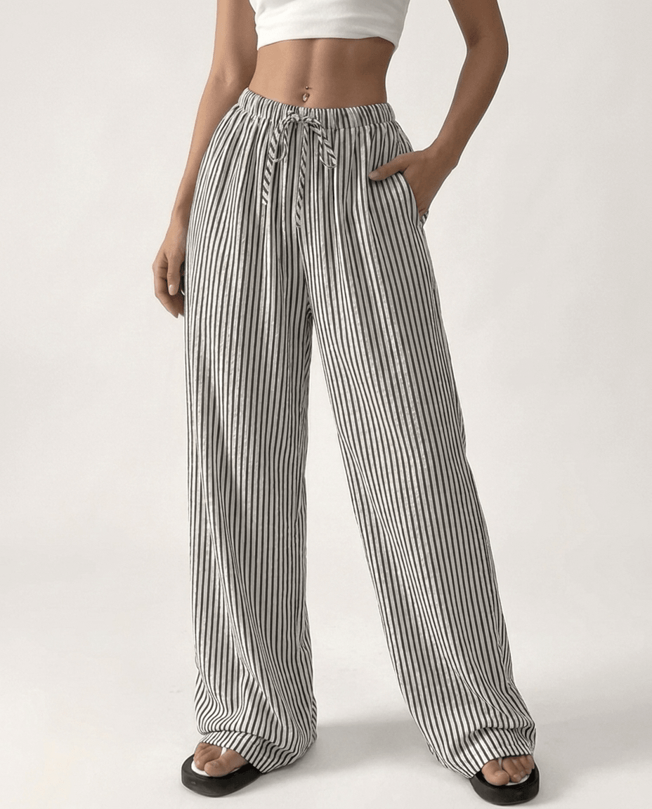 Striped Wide Leg Pants for Women – Lightweight Flowy Trousers with Pockets - Sundrift