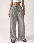 Striped Wide Leg Pants for Women – Lightweight Flowy Trousers with Pockets - Sundrift