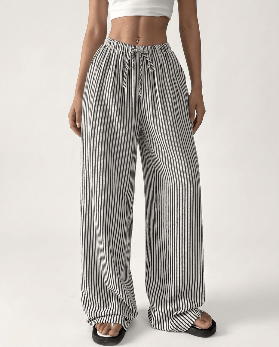 Striped Wide Leg Pants for Women – Lightweight Flowy Trousers with Pockets - Sundrift