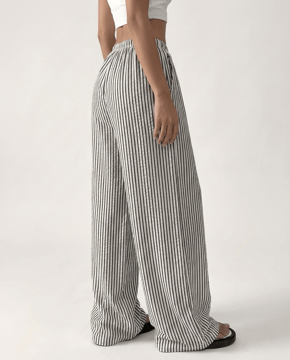 Striped Wide Leg Pants for Women – Lightweight Flowy Trousers with Pockets - Sundrift