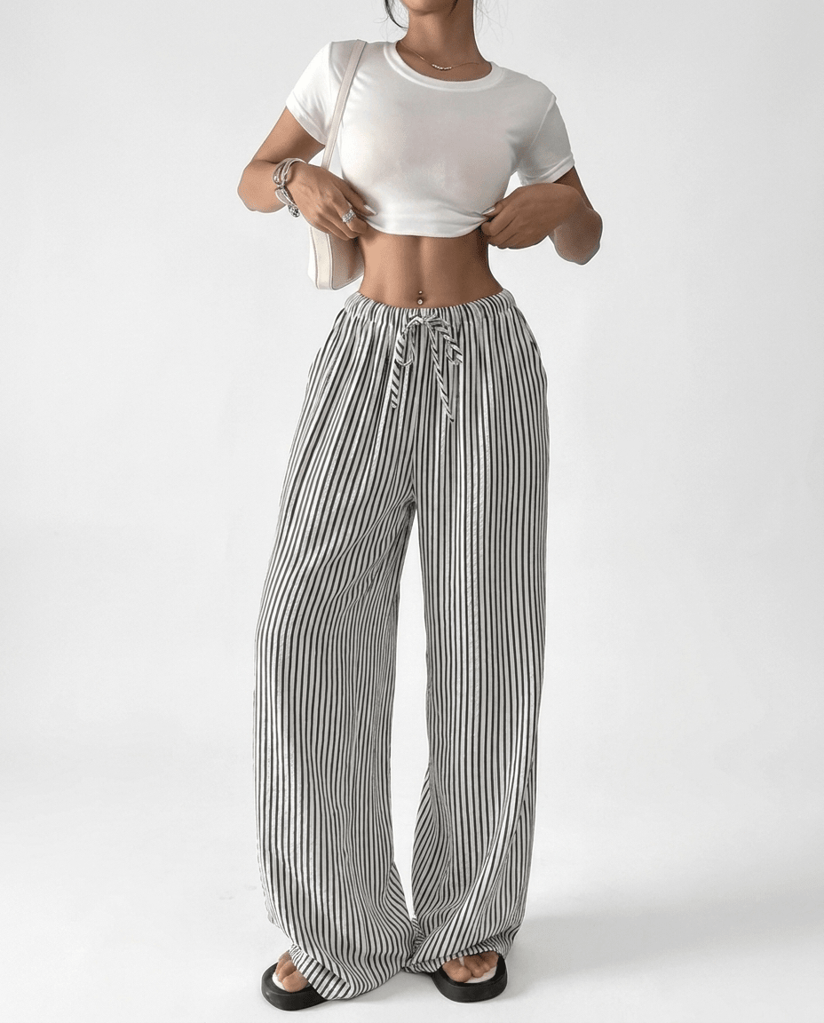 Striped Wide Leg Pants for Women – Lightweight Flowy Trousers with Pockets - Sundrift