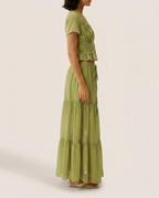 Two Piece Chiffon Summer Set for Women – V Neck Crop Top & Maxi Skirt - Sundrift