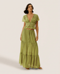 Two Piece Chiffon Summer Set for Women – V Neck Crop Top & Maxi Skirt - Sundrift