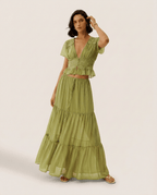 Two Piece Chiffon Summer Set for Women – V Neck Crop Top & Maxi Skirt - Sundrift