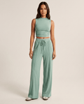 Two Piece Set for Women – Sleeveless Mock Neck Crop Top & Wide Leg Trousers - Sundrift