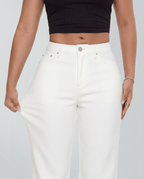White Wide Leg BBL Jeans for Women – Stretchy Mid Low Rise Baggy Mom Jeans - Sundrift