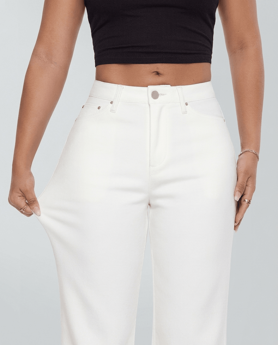 White Wide Leg BBL Jeans for Women – Stretchy Mid Low Rise Baggy Mom Jeans - Sundrift