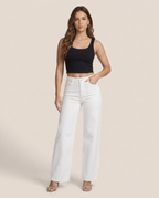White Wide Leg BBL Jeans for Women – Stretchy Mid Low Rise Baggy Mom Jeans - Sundrift
