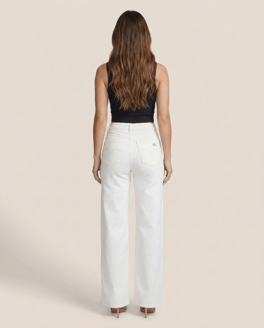 White Wide Leg BBL Jeans for Women – Stretchy Mid Low Rise Baggy Mom Jeans - Sundrift