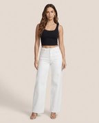 White Wide Leg BBL Jeans for Women – Stretchy Mid Low Rise Baggy Mom Jeans - Sundrift