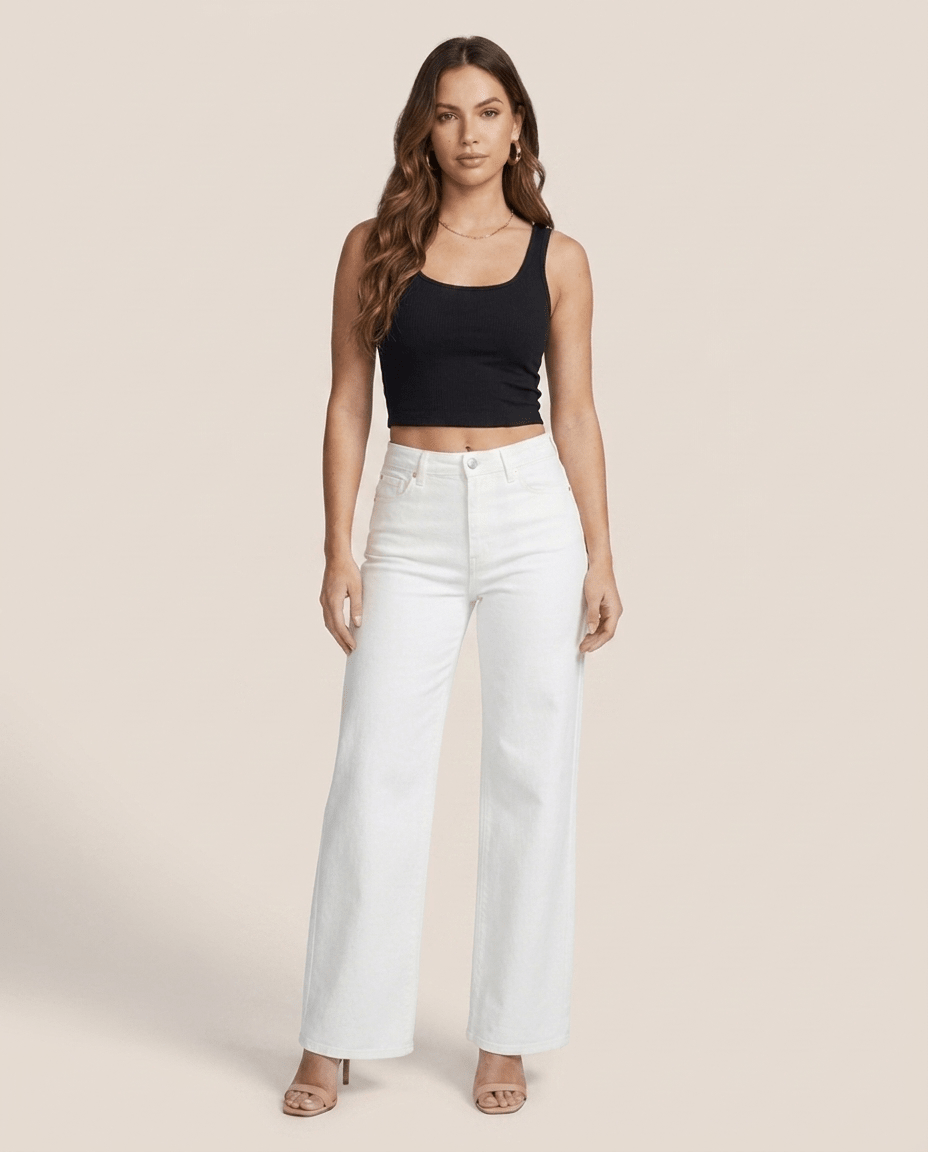 White Wide Leg BBL Jeans for Women – Stretchy Mid Low Rise Baggy Mom Jeans - Sundrift