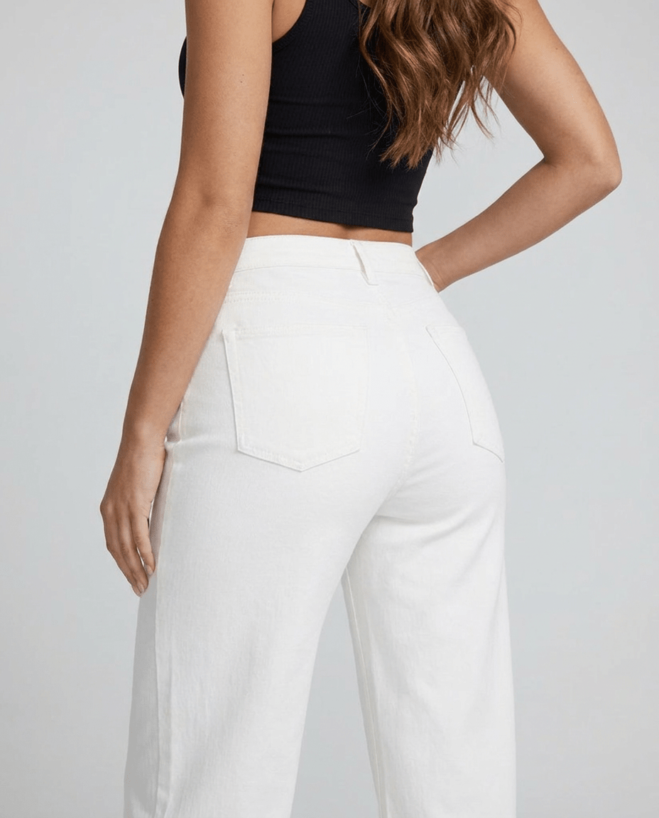 White Wide Leg BBL Jeans for Women – Stretchy Mid Low Rise Baggy Mom Jeans - Sundrift